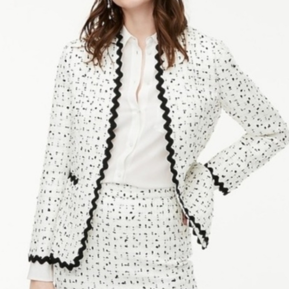 J. Crew Spotted Tweed Open Front Blazer, Size 12